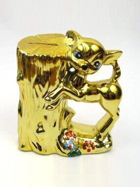 Vintage Gold Tone Fawn Piggy Bank